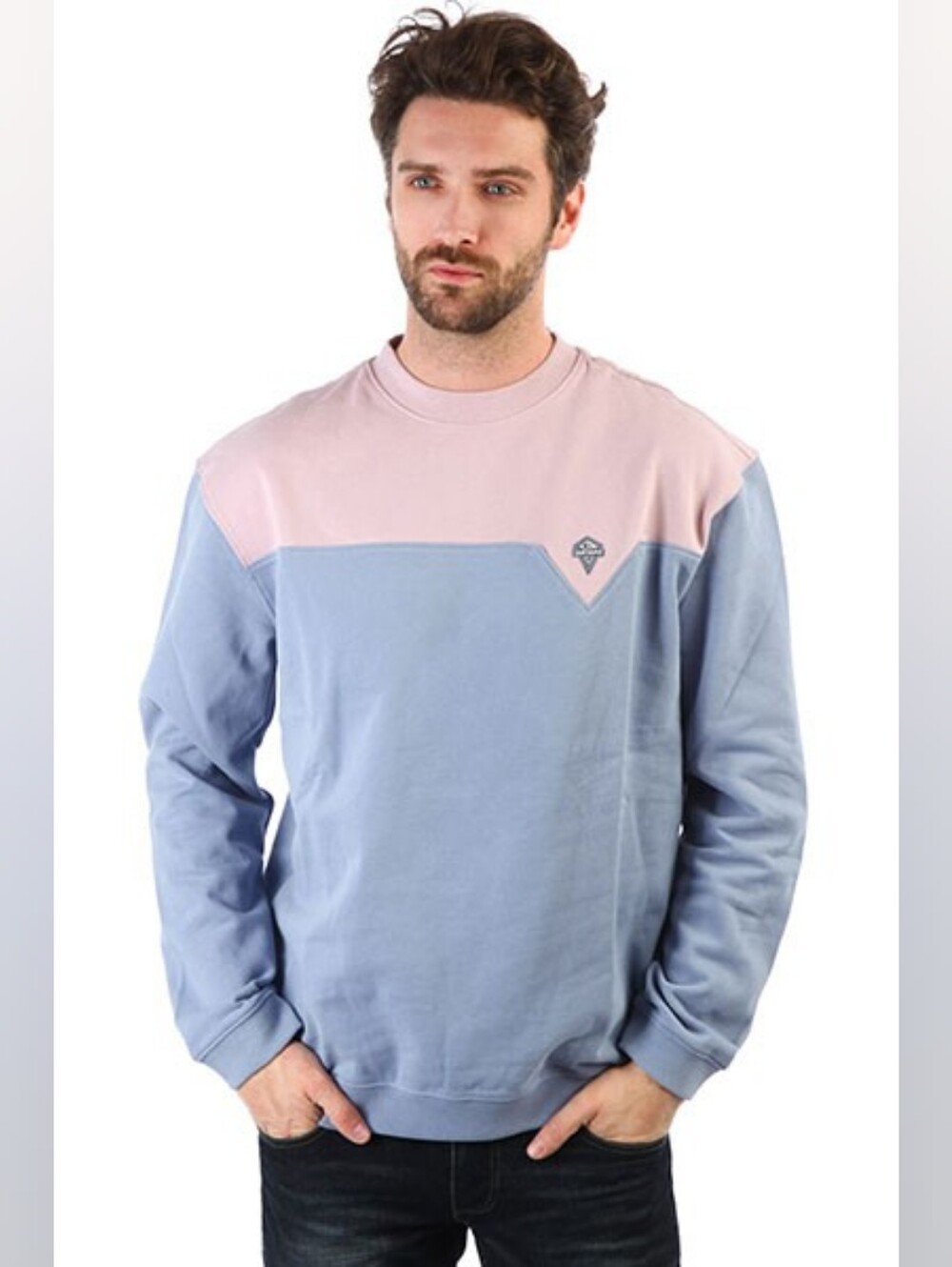 100% Cotton Quiksilver OG Block Colorblock Crewneck Sweatshirt Pastel Pink Blue